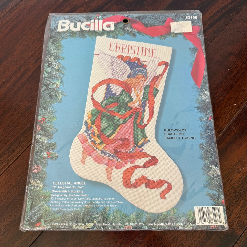 Bucilla Celestial Angel Christmas Stocking‎ Counted Cross Stitch Kit 83108